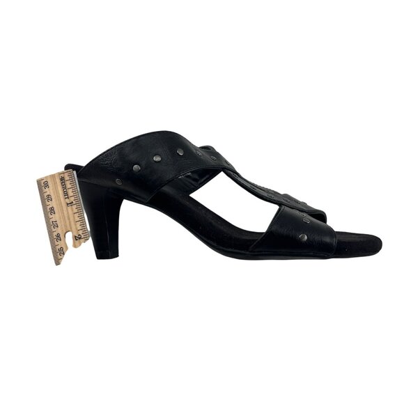 A2 By Aerosoles Black Leather Studded Heeled Sandals 7.5 Heel Rest Technology - Picture 3 of 6